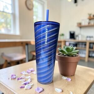 Starbucks Blue Silver Swirl Tumbler 24oz Venti 2023 EUC